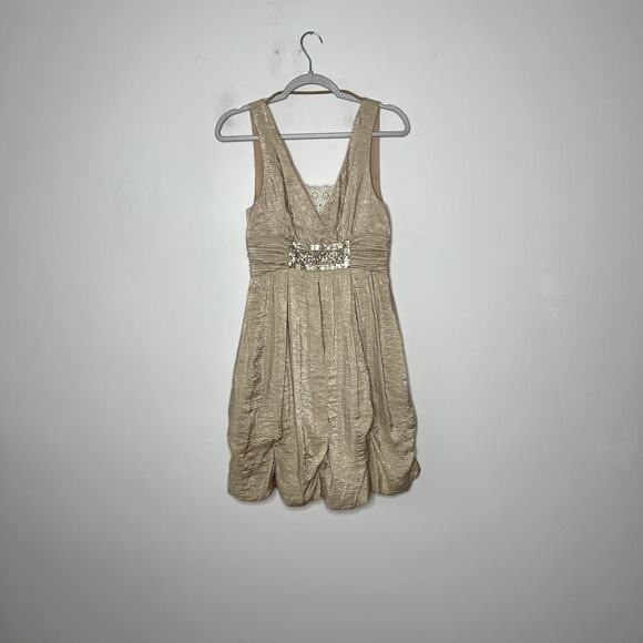 BCBG Max Azria Party Dress 6 Gold Silk Blend Metallic Sequin Waist Balloon Hem - Picture 10 of 12